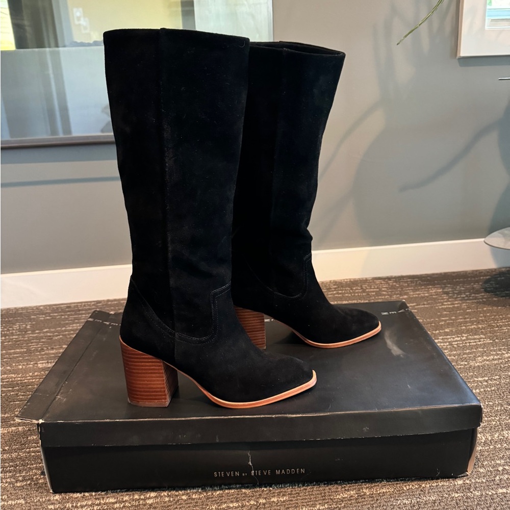STEVEN by Steve Madden Black Suede Tall Boots